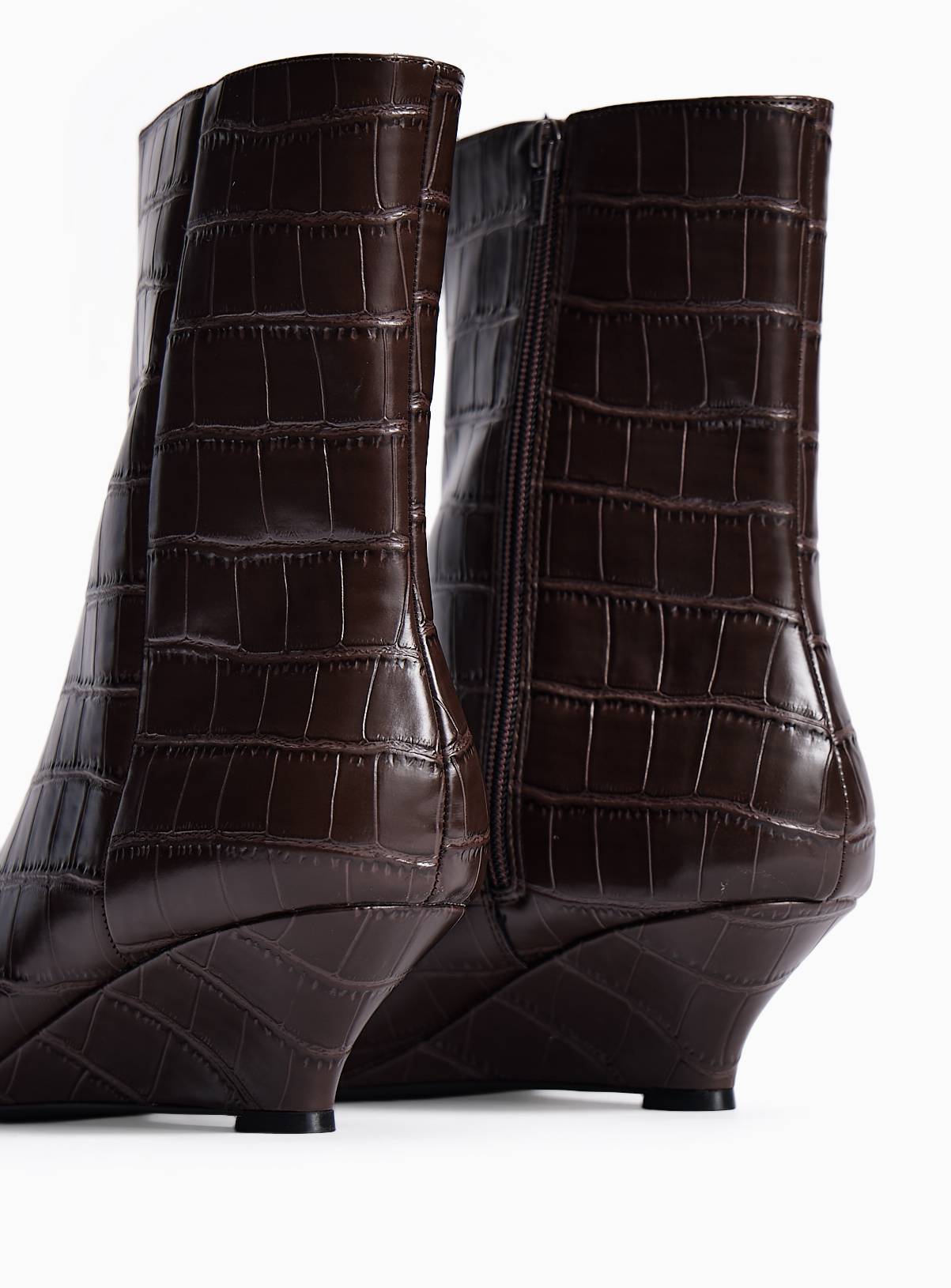 Dark Brown Wedge Ankle Crinkle Boots 4 - Image 3